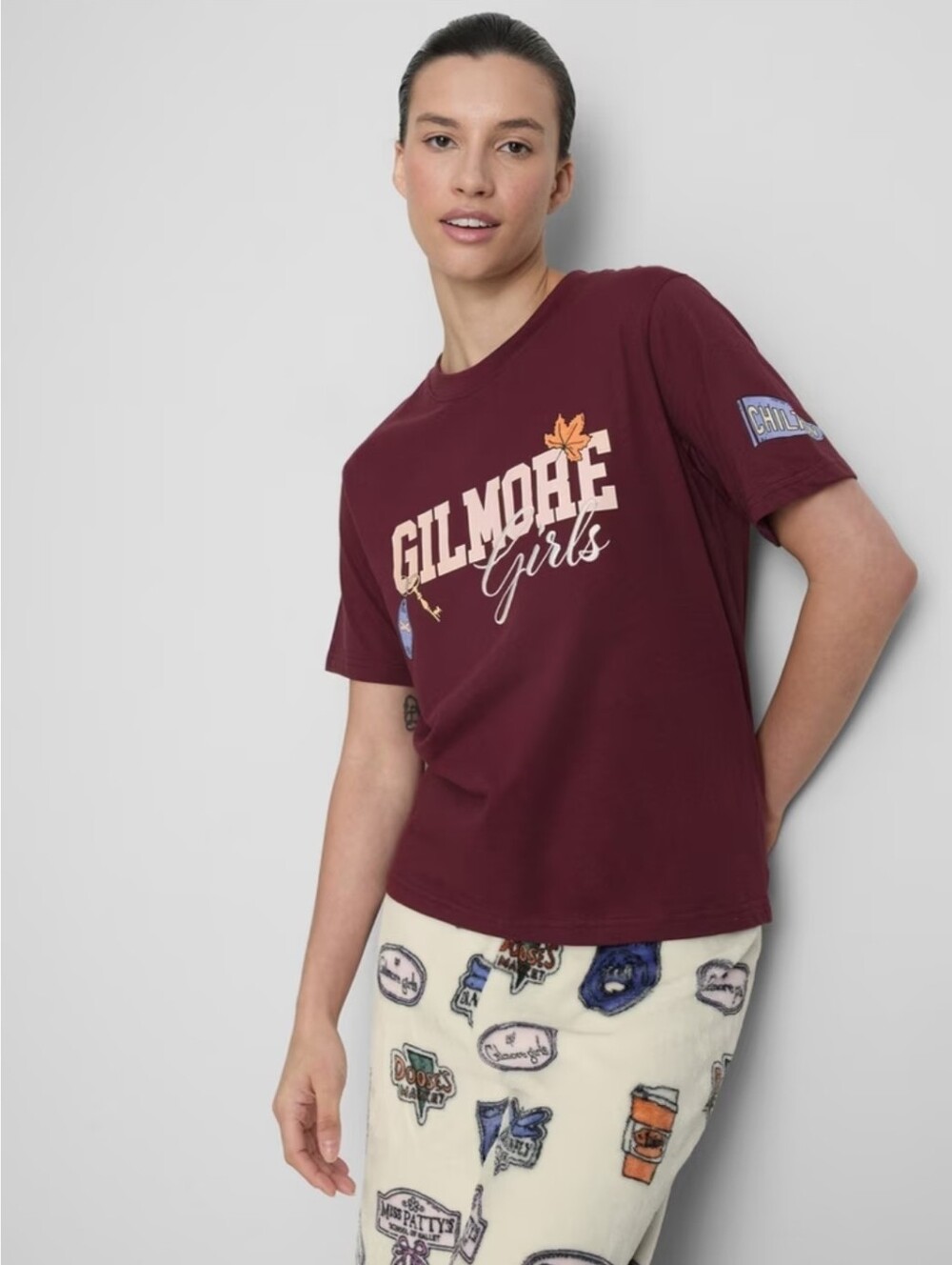 Gilmore Girls Pure Cotton Graphic Pajama Top Burgundy Tee, Primark - Picture 3 of 3